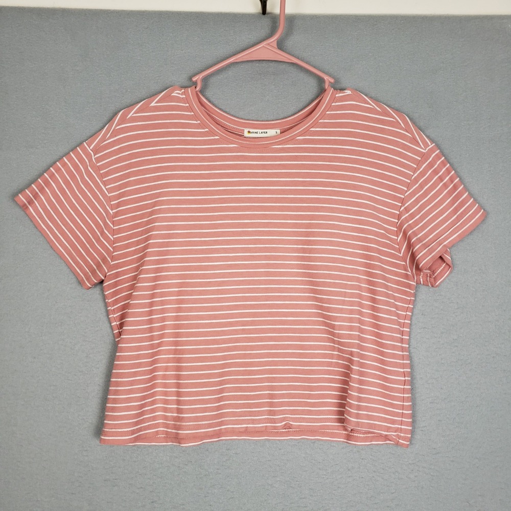 Marine Layer Striped Short Sleeve Tee in Dusty Pink and White